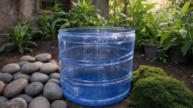 Cara Membuat Kolam Mini Natural dengan Lumut dan Batu Kali dari Galon Bekas (AI Generated)