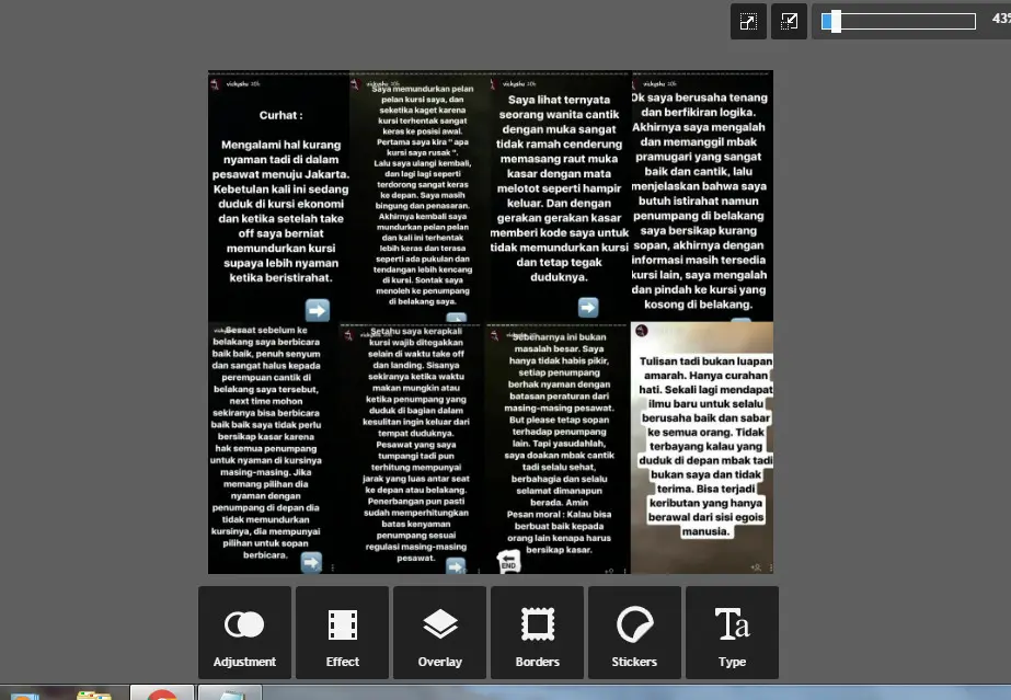 Curhat Vicky Shu saat naik pesawat ekonomi. (Instagram/vickyshu)
