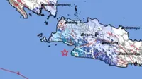 Gempa Magnitudo 4,9 menggetarkan wilayah Bayah, Banten, Kamis (14/12/2023), pukul 14.27.18 WIB. (Liputan6.com/ Dok BMKG)