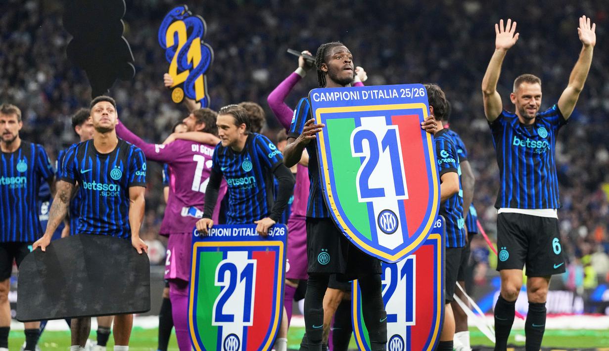 Inter Milan mengunci gelar juara Liga Italia 2025/2026 pada laga pekan ke-35, Minggu (03/05/2026). (AP Photo/Luca Bruno)