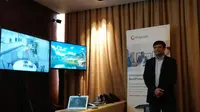 Vice President for Polycom in India, SAARC & SEA, Minhaj Zia, saat peluncuran produk terbaru Polycom, Selasa (23/10/2018). Liputan6.com/ Andina Librianty
