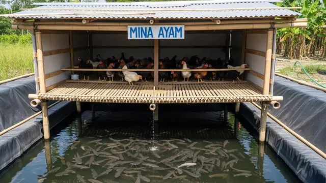 model kandang ayam dan kolam ikan sistem mina