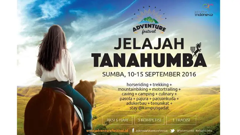 . Untuk ketiga kalinya, Festival Adventure Indonesia 2016 bakal hadir di kancah pariwisata Indonesia. Kali ini akan menjelajahi Pulau Sumba dengan tajuk Jelajah Tanahumba.