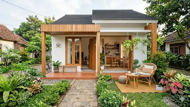 Contoh Rumah Kecil Type 36 dengan Halaman Depan dan Area Santai Keluarga