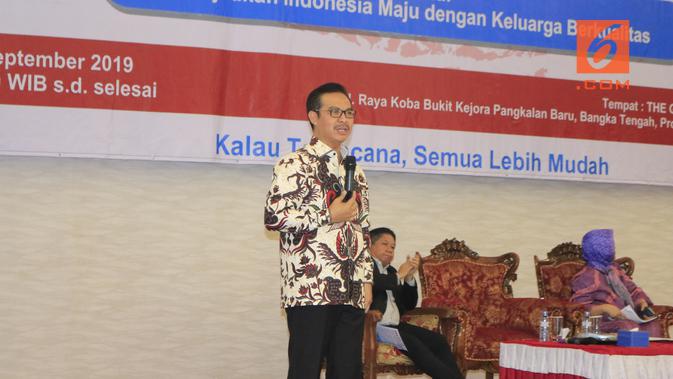 Kepala BKKBN Hasto Wardoyo saat menghadari Sarasehan Nasional di Pangkal Pinang, Kepulauan Bangka Belitung pada Jumat, 13 September 2019 (Aditya Eka Prawira/Liputan6.com)