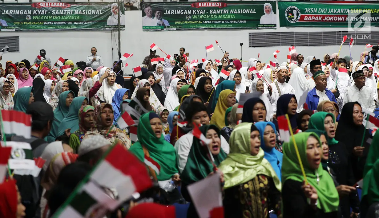 Jaringan Kiai Santri Nasional (JKSN) wilayah DKI Jakarta menggelar deklarasi dukungan untuk pasangan Joko Widodo-Ma'ruf Amin pada Pilpres 2019 di Jakarta, Rabu (19/12). (Liputan6.com/JohanTallo)