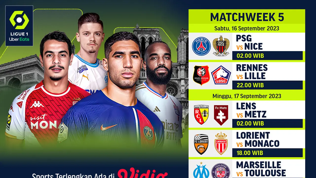 Jadwal Siaran Langsung Ligue1/Liga Prancis Pekan Kelima 2023/2024