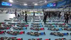Sejumlah robot disiapkan menjelang upacara pembukaan World Humanoid Robot Games di Beijing, Sabtu, 22 Agustus 2026. (Foto AP/Achmad Ibrahim)