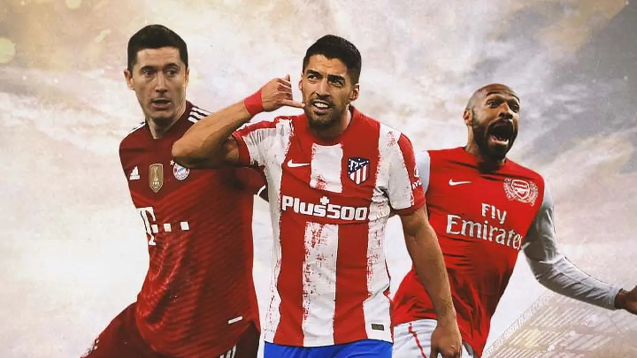 Ilustrasi - Robert Lewandowski, Luis Suarez, Thierry Henry