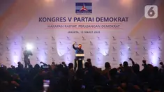 Ketum Partai Demokrat Agus Harimurti Yudhoyono memberikan pidato usai terpilih secara aklamasi, Jakarta, Minggu (15/3/2020). Keputusan diambil setelah sidang paripurna melakukan verifikasi dan menyatakan AHY memenuhi persyaratan jadi ketum di Kongres V Partai Demokrat. (Liputan6.com/Angga Yuniar)
