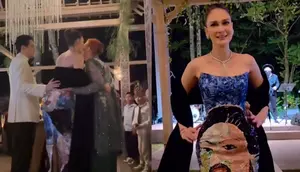 Gaun Unik Luna Maya di After Party, Ada Lukisan Kedua Orangtuanya Dirancang Yefta Gunawan. (Dok: IG @thebridedept)&nbsp;