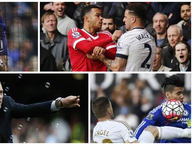 10 Foto terbaik Liga Premier Inggris pekan ke-33 diwarnai oleh bersitegangnya pemain Manchester United, Memphis Depay, dengan pemain Tottenham, Kyle Walker. (AFP-Reuters)