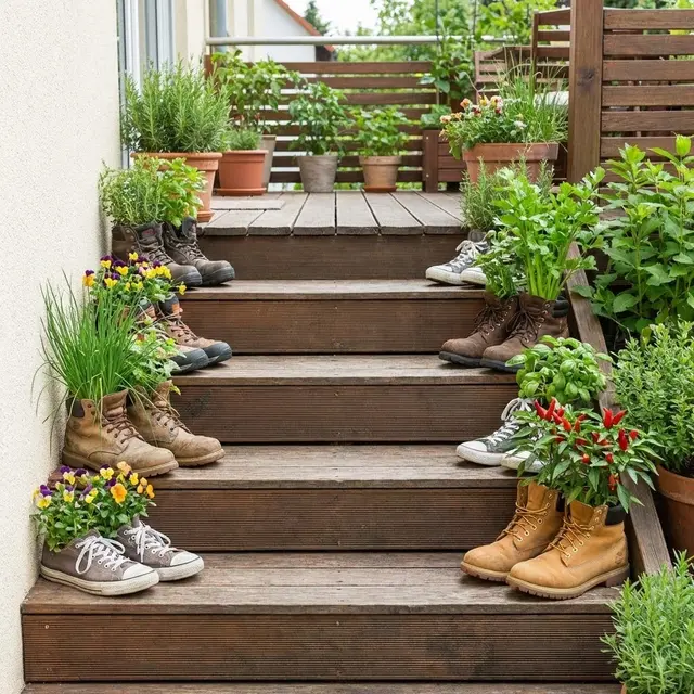 Desain Kebun Sayur Pakai Sepatu Bekas