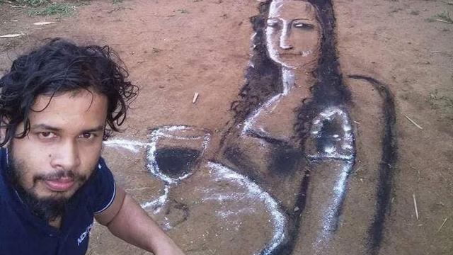 Pakai Tepung dan Arang, Pria Ciptakan Gambar 3D di Atas Tanah