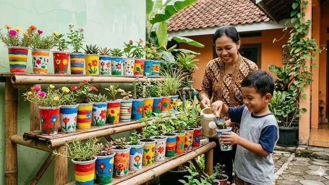 Ide Kebun Kecil dari Gelas Plastik Bekas Lebaran (Foto: Gemini AI)