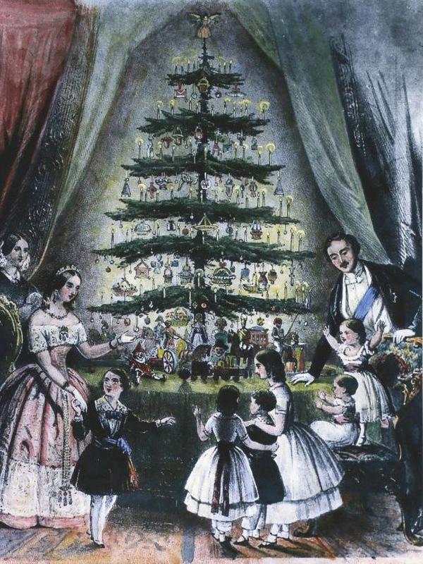 Ilustrasi Ratu Victoria dan Pangeran Albert merayakan Natal dengan pohon Natal (sumber: Getty Images)
