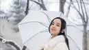 Ia mengenakan Hanbok dengan cape bulu yang terlihat dramatis di tengah salju.  [Foto: Instagram/ Lyodra]
