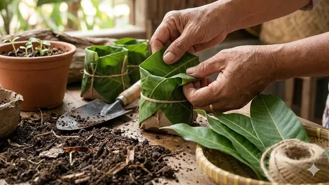 Cara Membuat Polybag Alami dari Daun Mangga