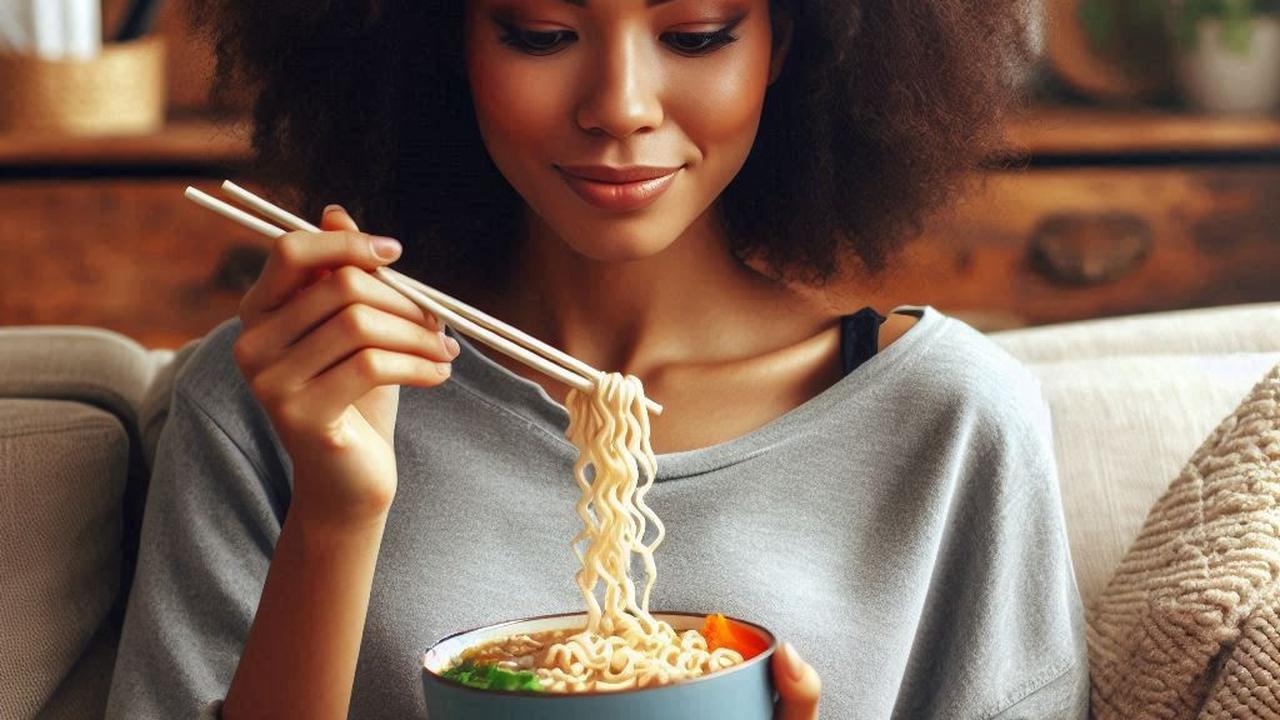 Ilustrasi Makan Mi Instan