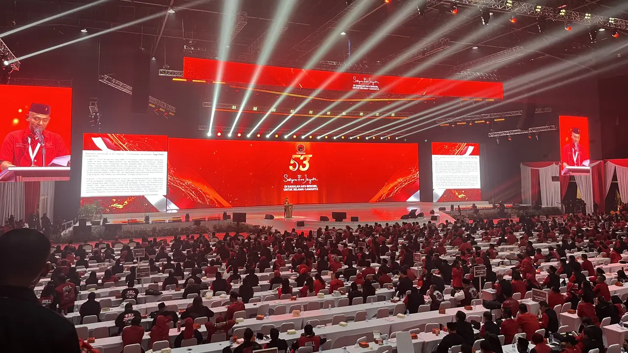 Penutupan Rakernas PDI Perjuangan di Beach City International Stadium, Ancol, Jakarta, Senin (12/1/2026). (Liputan6.com/M Radityo Priyasmoro)
