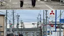 Foto kombinasi menunjukkan penduduk (atas) berjalan di sepanjang jalan yang dipenuhi dengan mobil yang tertimpa tsunami di kota Ofunato, prefektur Iwate pada tanggal 14 Maret 2011; dan area yang sama (bawah) hampir 10 tahun kemudian pada 27 Januari 2021. (AFP/Toshifumi Kitamura dan Kazuhiro Nogi)