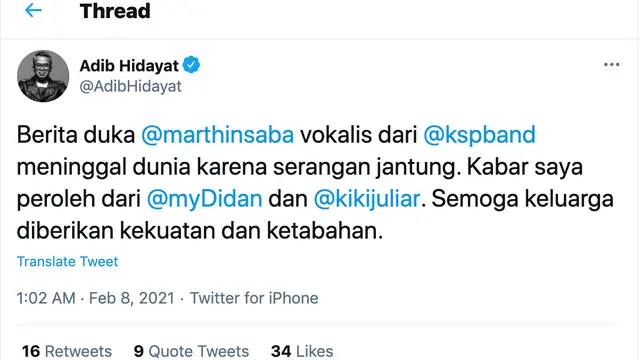 Cuitan Adib Hidayat soal Marthin Saba. (Foto: Twitter @AdibHidayat)