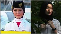 Potret Ayumi Putri Sasaki Pembawa Baki Upacara Penurunan Bendera. (Sumber: TikTok/@dailysportsindonesia dan Instagram/yumi_asaki)