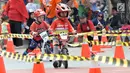 Pembalap balita mengikuti kejuaraan sepeda kategori Push Bike dalam BMX Bearco Fest 2019 di Jakarta International BMX Track, Minggu (25/8/2019). Kejuaraan yang pesertanya menggunakan sepeda keseimbangan tersebut diikuti anak kategori 2-5 tahun. (merdeka.com/Iqbal Nugroho)