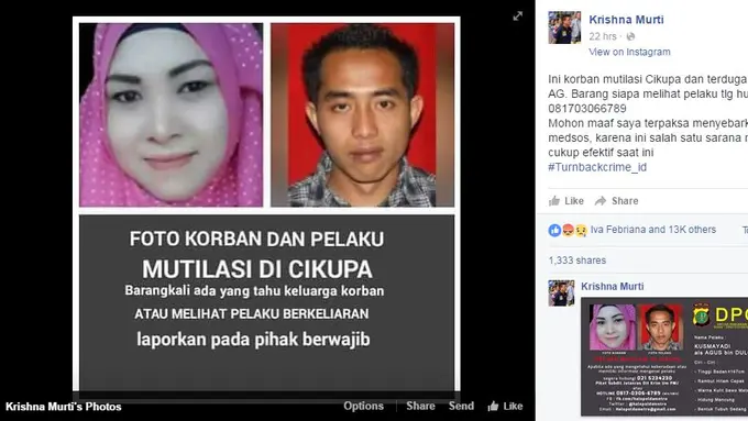 [Bintang] Pelaku mutilasi di Tangerang tengah diburu, Kombes Pol Krishna Murti menyebarkan wajah pelaku lewat medsos