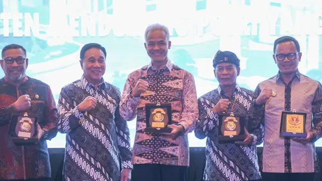 Gubernur Jawa Tengah (Jateng) Ganjar Pranowo saat menghadiri Syukuran HUT PP Polri ke-24 di The Tribrata Darmawangsa, Jakarta Selatan pada Rabu (5/7/2023).