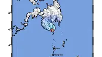 Gempa bumi Magnitudo 5,4 mengguncang wilayah Laut Sulawesi, Kepulauan Sangihe, Sulawesi Utara, Minggu (14/5/2023) pukul 02.16.45 WIB. (Dok.BMKG)