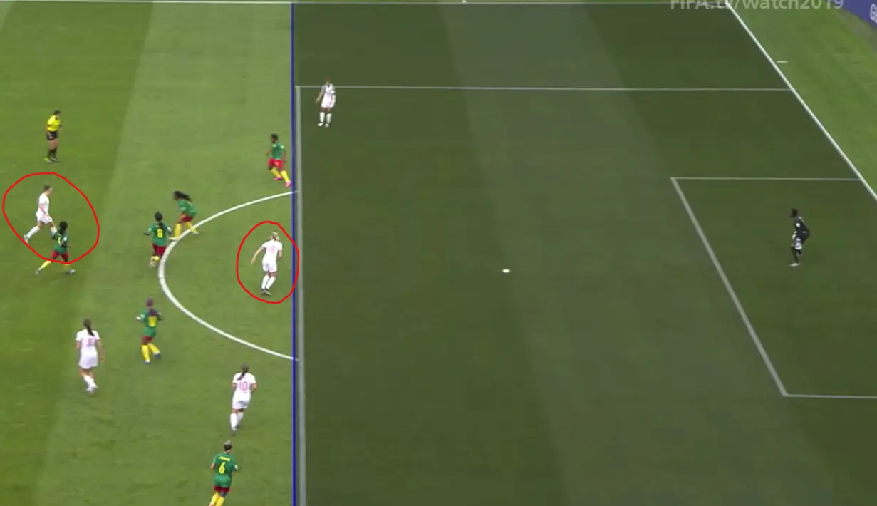 Berdasarkan tayangan VAR (Video Assistant Referee) gol kedua Inggris yang dicetak oleh Ellen White sah. Posisi striker Inggris tersebut tidak off-side saat hendak menerima operan dari Lucy Bronze. ( Youtube Screenshot)