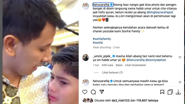 King Faaz Putra Fairuz A Rafiq Nangis Karena Tak Bisa Foto bareng Habib Umar, Sonny Septian: Dia Secinta Itu