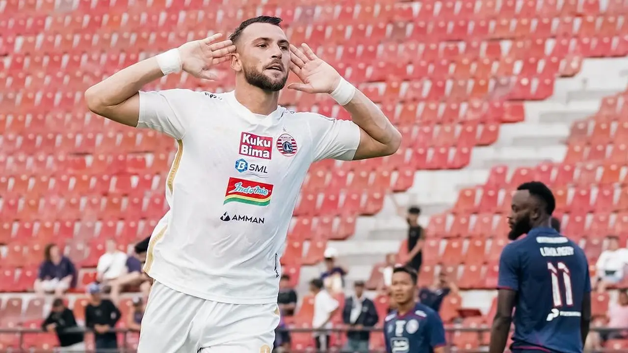 Marko Simic mencetak dua gol ketika Persija Jakarta kalah 2-3 dari Arema FC di BRI Liga 1 2023/2024.