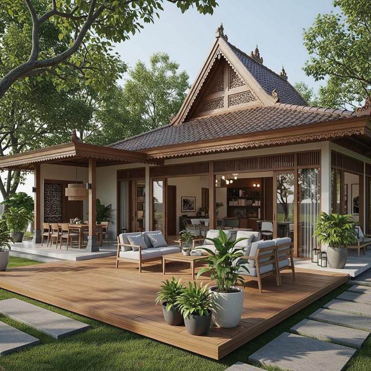 7 Desain Rumah Kampung 1 Lantai dengan Teras Lebar yang Sejuk dan Modern ala Pedesaan Estetik