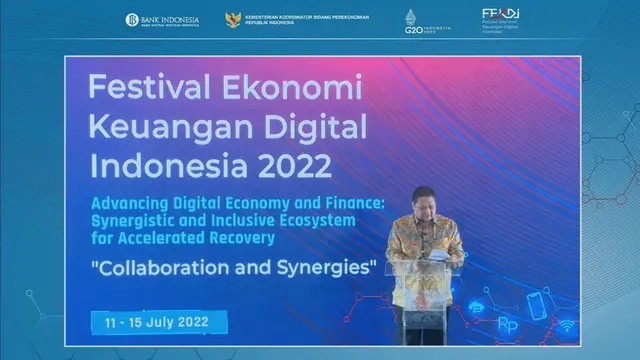 Menteri Koordinator bidang Perekonomian Airlangga Hartarto dalam pembukaan Festival Ekonomi dan Keuangan Digital Indonesia (FEKDI), Bali, Senin (11/7/2022).