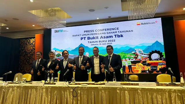 Konfrensi pers PT Bukit Asam Tbk (PTBA), Kamis (15/6/2023). (Foto: Liputan6.com/Elga N)