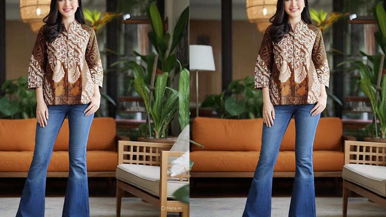 Ilustrasi Baju Batik dan Celana High Waist