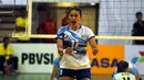 Pevoli putri Gresik Petrokimia, Lailatul Aisyah meluapkan ekspresi saat berlaga lawan Jakarta PGN Popsivo di Pertamina Proliga 2015 di Dome Balikpapan, (7/2/2015). Jakarta PGN Popsivo unggul 3-1 atas Gresik Petrokimia. (Liputan6.com/Helmi Fithriansyah)