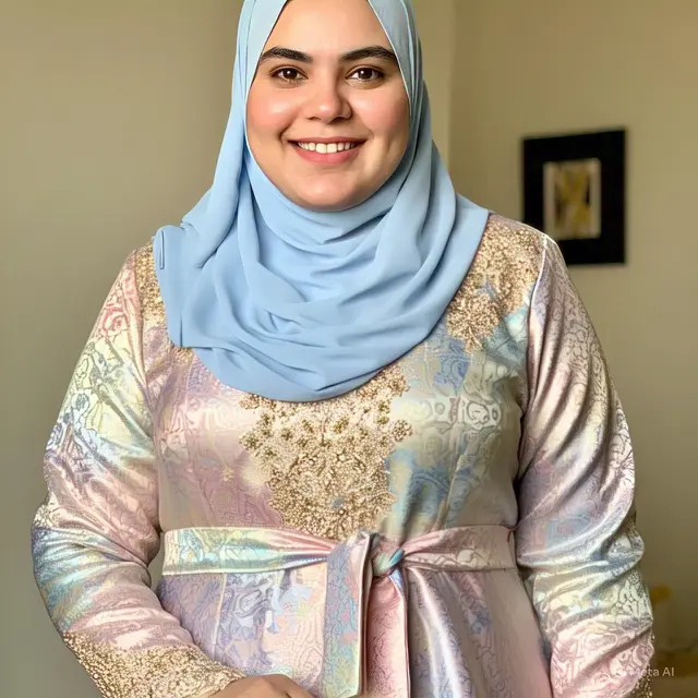 Gamis Brokat dengan Aksen Pita di Pinggang