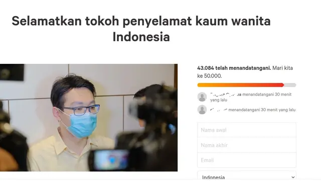 Petisi yang menampilkan Richard Lee. (tangkapan layar change.org)