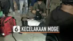 Diduga melaju dengan kecepatan tinggi sebuah moge menabrak taksi. Akibat kecelakaan ini pengendara moge terlempar sementara taksi menabrak separator. Sementara pegendara motor mengalami luka-luka hingga dibawa ke RS.