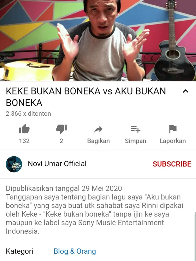 Unggahan Novi Umar. (Foto: YouTube Novi Umar Official)