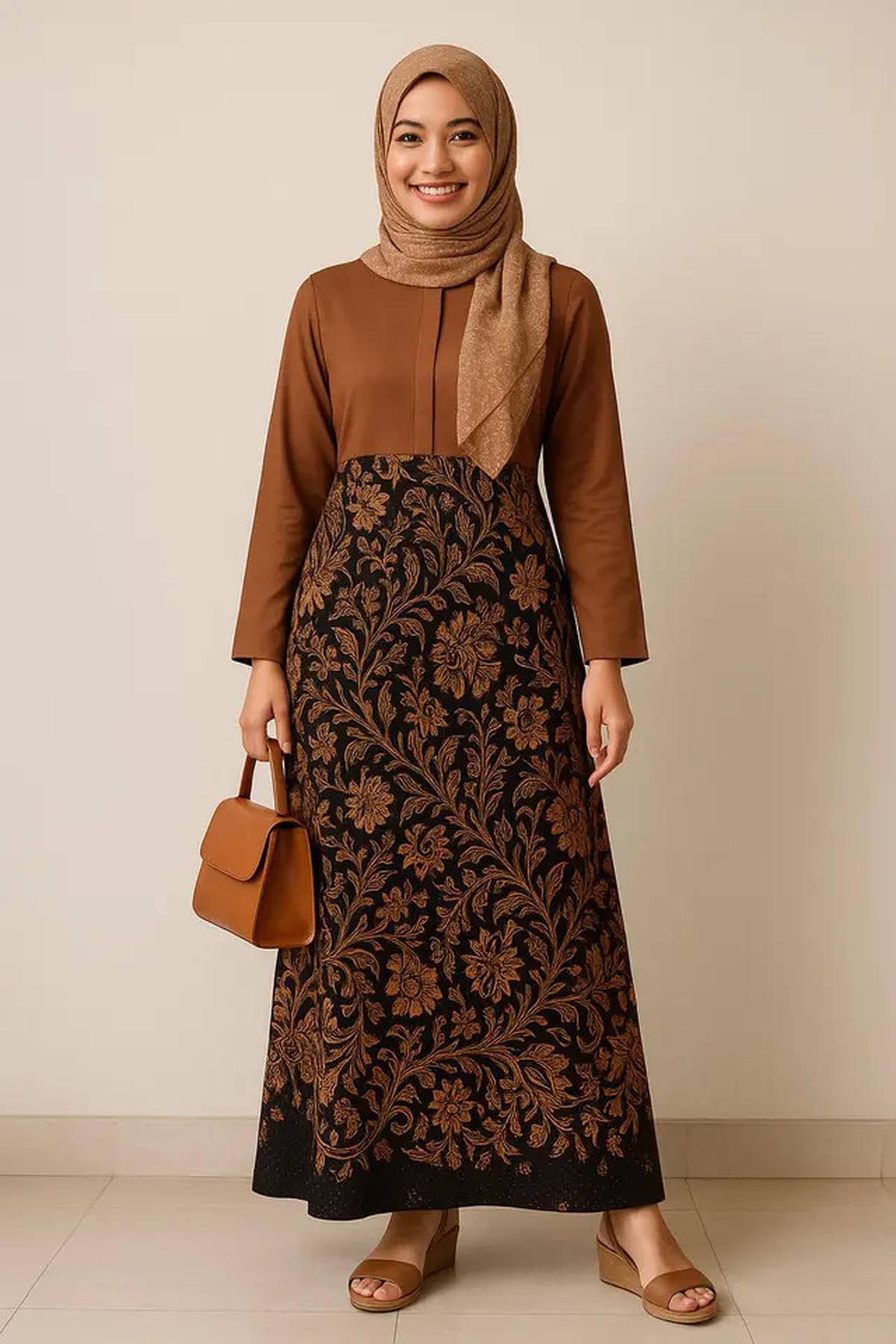 10 Model Gamis Batik Kombinasi Polos Kerah Shanghai 2025, Ini Padu Padan yang Bikin Wanita Stylish