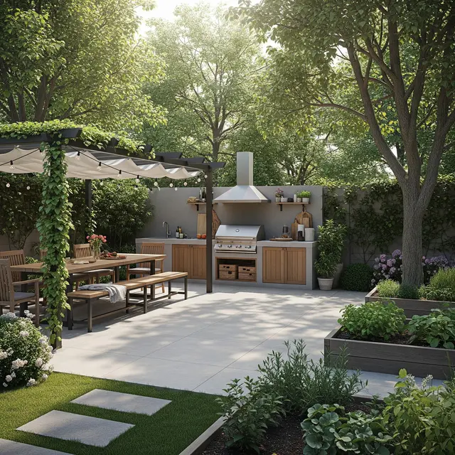 Membuat Area BBQ Menyatu dengan Kebun (AI Generated)