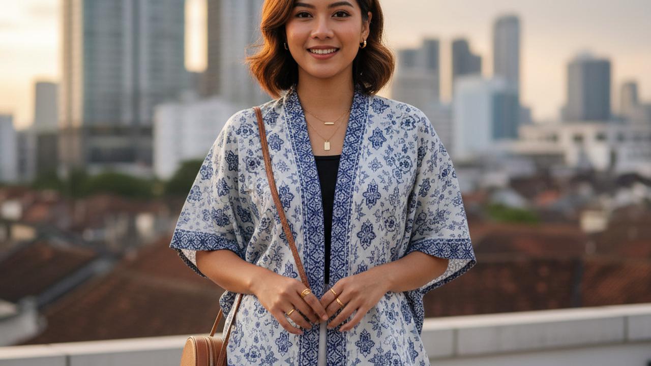 Atasan Batik Kimono Lengan Pendek