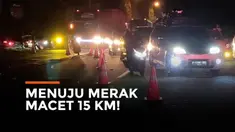 Ribuan pemudik yang menuju Pelabuhan Merak terjabak di kemacetan sepanjang 15 kilometer Jumat (29/4) malam hingga Sabut (30/4) dini hari.