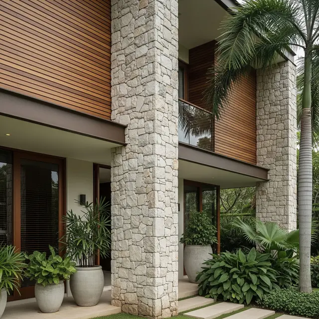 Desain Fasad Rumah Batu Alam Terbaru (Image by Gemini AI)