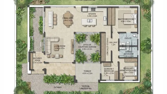 Rumah Keluarga dengan Taman Dalam dan Penyimpanan Tersembunyi di Lorong