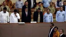 Menteri Hukum dan HAM Yasonna Laolly menghadiri Rapat Paripurna Pengesahan RUU MD3 menjadi UU, Jakarta, Senin (12/2). Rapat Paripurna DPR resmi mengesahkan RUU No 17/2014 tentang MPR, DPR, DPRD dan DPD menjadi Undang Undang. (Liputan6.com/Johan Tallo)